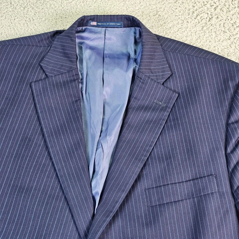 Hart Schaffner Marx Suit Jacket Mens 50L Blue Pinstripe Wool Chicago Fit